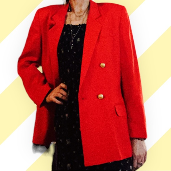 TALBOTS VINT90s CHERRY RED LINED DOUBLE BUTTON BLAZER - cherry red size 12womens - Picture 4 of 15